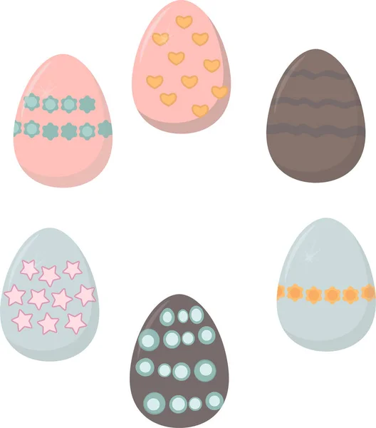 Vectorillustratie, set van Pasen eieren stickers, delicate kleuren. — Stockvector