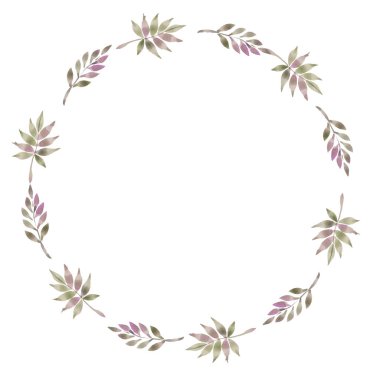 resimde suluboya, çelenk, yapraklar ve dallar yeşil renkler ihale.