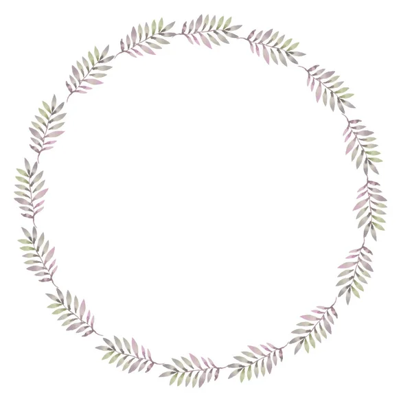 Ilustración acuarela, una corona de hojas y ramitas verdes tiernos colores . — Foto de Stock