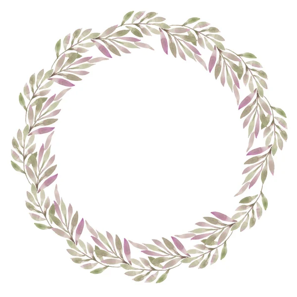 illustration of a watercolor, A few twigs in a circle, the transition from green to violet