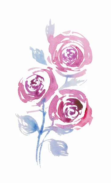 Ілюстрація акварельного малюнка букета з квітів троянд, ескіз плям — стокове фото