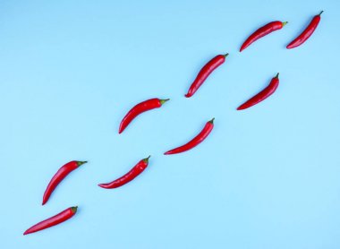 Mavi zemin üzerine kırmızı biber yetkin.