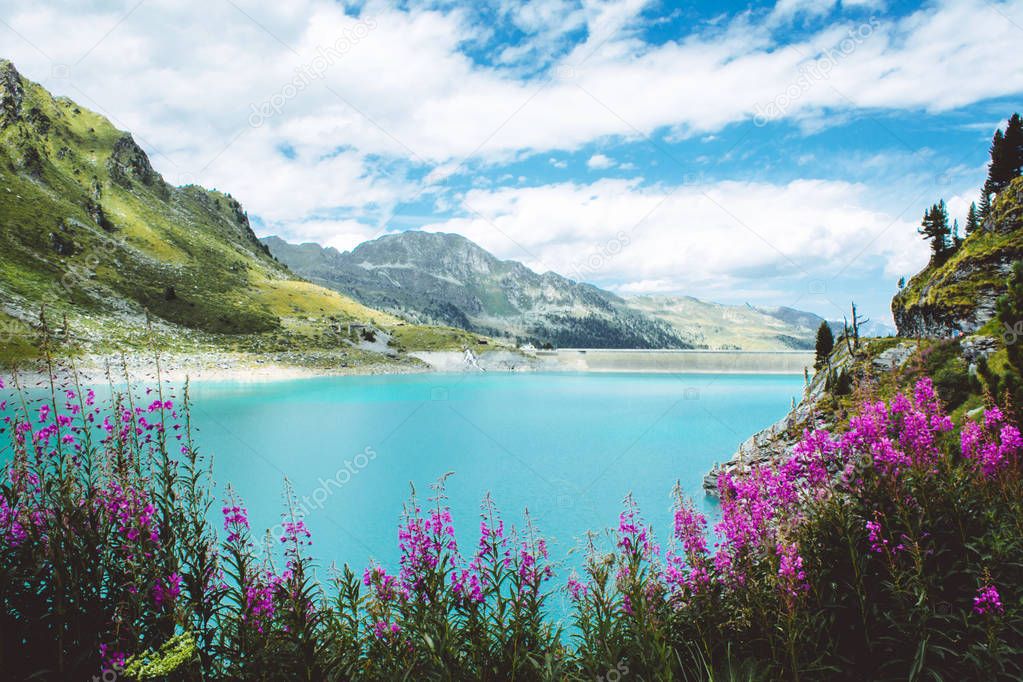 Majestic mountain lake in Switzerland.