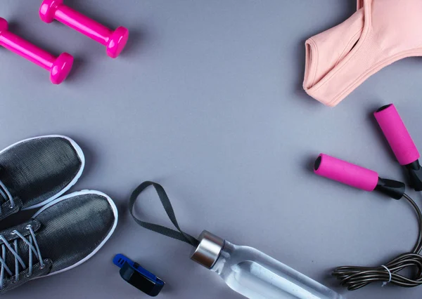 Flat lay shot of sneakers, earphones, phone. — Stock Photo, Image