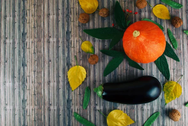 Verduras frescas de otoño sobre fondo de madera . —  Fotos de Stock