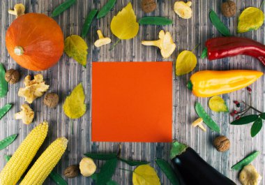 Ahşap arka plan üzerinde taze sonbahar mevsim sebzeleri.