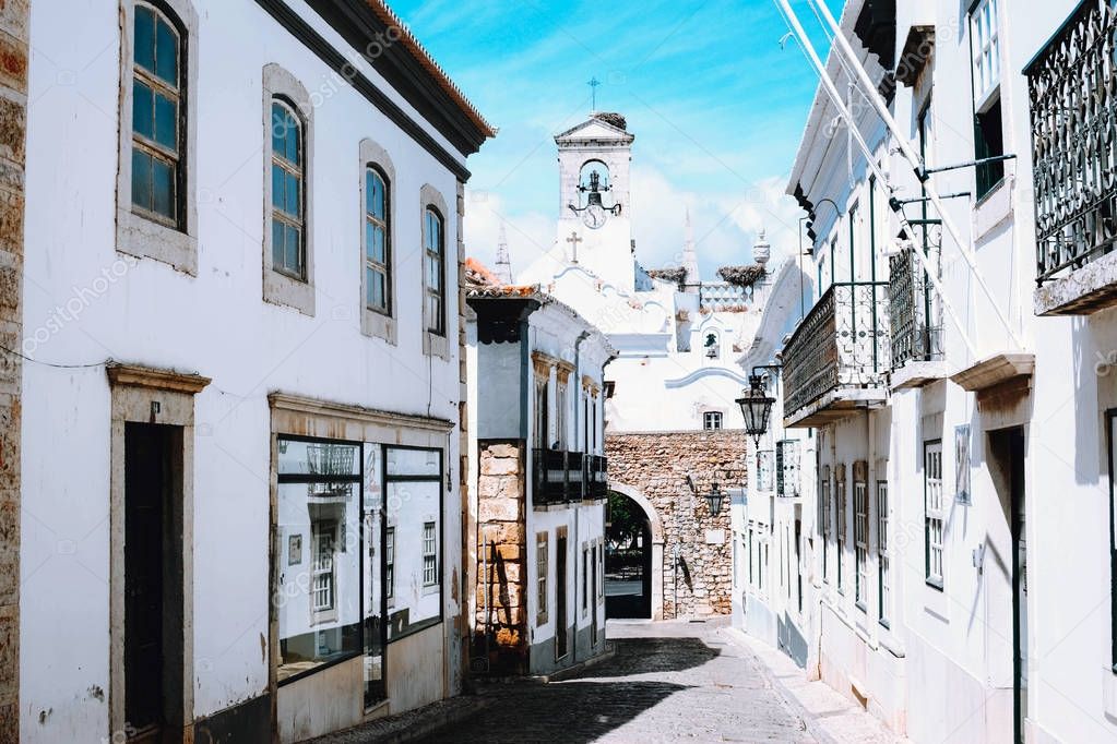 Architecture old town in Faro, Portugal.