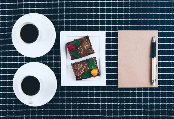 Coffee with homemade vegan brownies.