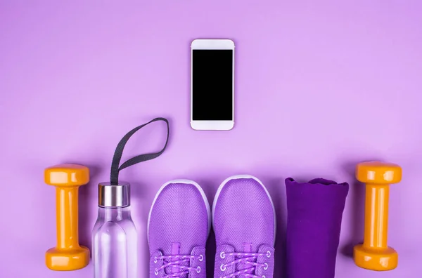 Creative flat lay of sport and fitness equipments — Stock Photo, Image