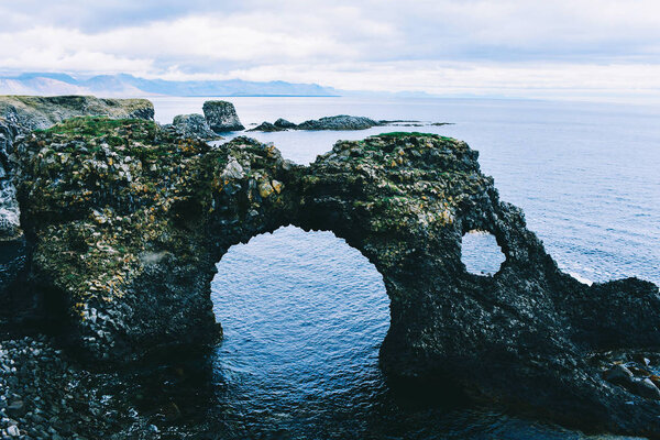 Basalt formations at the coastline in Iceland.
