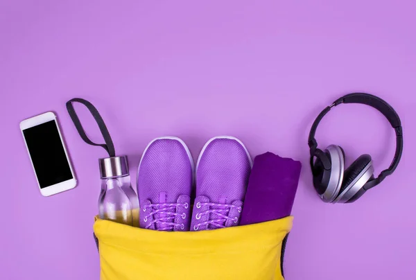 Creative flat lay of sport and fitness equipments. — Stock Photo, Image