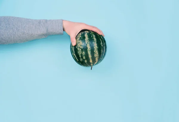 Männliche Hände halten eine Wassermelone. — Stockfoto