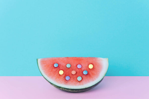 Fashion watermelon on pastel background.