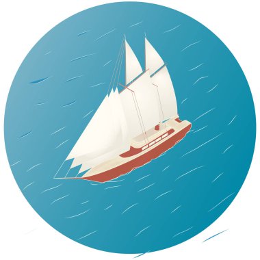 Yelkenli gemi. Reklam, infographics oyun veya mobil apps simgesi.