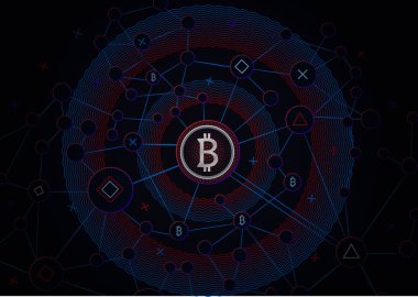 Bitcoin güvenlik iş geçmişi. Bitcoin Kripto madenciliği veri görselleştirme. İş cüzdan düzeni, güvenlik Döviz Alım Satım, vektör modeli. Kripto sanal ödeme vade. Altın para ticaret