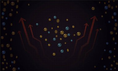 Bitcoins güvenlik iş geçmişi. Bitcoin Kripto incelemesi görselleştirme. İş cüzdan arka plan, güvenlik Döviz Alım Satım, vektör modeli. Kripto sanal ödeme vade. Altın para ticaret