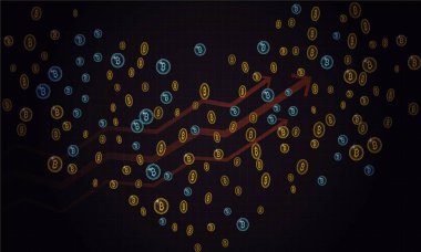 Bitcoins güvenlik iş geçmişi. Bitcoin Kripto incelemesi görselleştirme. İş cüzdan arka plan, güvenlik Döviz Alım Satım, vektör modeli. Kripto sanal ödeme vade. Altın para ticaret