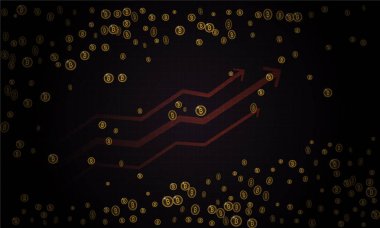 Bitcoins güvenlik iş geçmişi. Bitcoin Kripto incelemesi görselleştirme. İş cüzdan arka plan, güvenlik Döviz Alım Satım, vektör modeli. Kripto sanal ödeme vade. Altın para ticaret