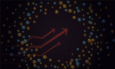 Bitcoin güvenlik iş geçmişi. Bitcoin Kripto madenciliği veri görselleştirme. İş cüzdan düzeni, güvenlik Döviz Alım Satım, vektör modeli. Kripto sanal ödeme vade. Altın para ticaret.