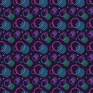 Desen sorunsuz memphis retro tarzı. Soyut vektör sorunsuz arka plan. Memphis geometrik desen vintage pop art şekiller. Modern en az renkli moda grafiği kumaş veya kapak için iyi yazdırmak sanat.