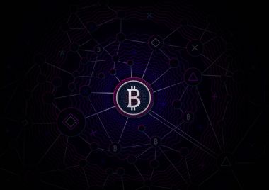 Bitcoin güvenlik iş geçmişi. Bitcoin Kripto madenciliği veri görselleştirme. İş cüzdan düzeni, güvenlik Döviz Alım Satım, vektör modeli. Kripto sanal ödeme vade. Altın para ticaret