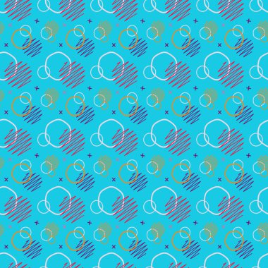 Desen sorunsuz memphis retro tarzı. Soyut vektör sorunsuz arka plan. Memphis geometrik desen vintage pop art şekiller. Modern en az renkli moda grafiği kumaş veya kapak için iyi yazdırmak sanat.