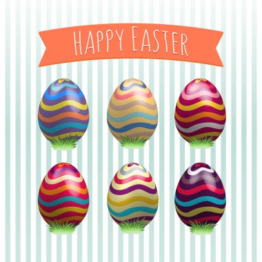 Paskalya yumurtaları ayarlayın. Renkli tatil desenleri. Gerçekçi Paskalya yumurtaları. 3D. vektör arka plan. Bahar tatil süsleme. Sanatsal arka plan üzerinde dekoratif koleksiyon. Vintage vektör tasarlamak.