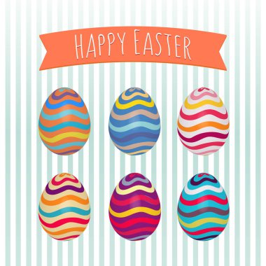 Paskalya yumurtaları ayarlayın. Renkli tatil desenleri. Gerçekçi Paskalya yumurtaları. 3D. vektör arka plan. Bahar tatil süsleme. Sanatsal arka plan üzerinde dekoratif koleksiyon. Vintage vektör tasarlamak.
