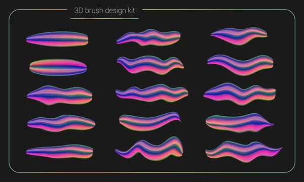 3d smear brush paint set. Liquid colors paint strokes. Artistic stripe paintbrush isolated. Vector brush smear design elements. Hand drawn creative colorful brushes. Modern vector creative kit. — Stock Vector
