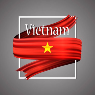 Vietnam bayrağı. Resmi ulusal renkleri. Vietnam'ın 3d gerçekçi şerit. İzole sallayarak vektör zafer bayrak işareti şerit. Vektör çizim arka plan. Simgesi emoji tasarım çerçeve ile.