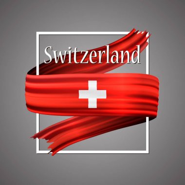 İsviçre bayrağı. Resmi ulusal renkleri. Switzerlandish 3d gerçekçi şerit. İzole sallayarak vektör zafer bayrak işareti şerit. Vektör çizim arka plan. Simgesi emoji tasarım çerçeve ile.