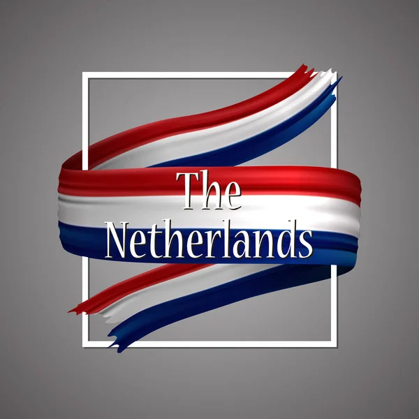 De vlag van Nederland. Officiële nationale kleuren. Nederland 3D-realistische lint. Geïsoleerde wapperende vlag van de glorie van het vector stripe teken. Vector afbeelding achtergrond. Pictogram emoji ontwerp met frame. — Stockvector