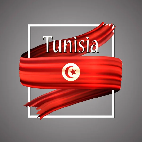 Bandeira Tunísia. Cores oficiais nacionais. fita realista 3d tunisiano. Isolado acenando sinal bandeira bandeira vetor glória. Fundo de ilustração vetorial. Design de emoji ícone com moldura . — Vetor de Stock