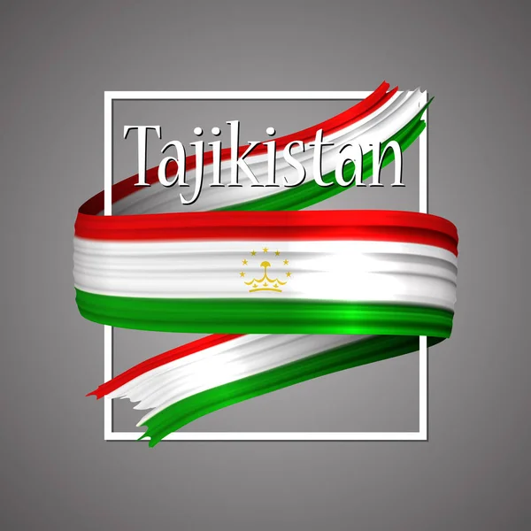 Tadschikistan-Flagge. offizielle Nationalfarben. Tadschikistans realistisches 3D-Band. isoliert schwenkenden Vektor Glory Flagge Streifen Zeichen. Vektor Illustration Hintergrund. Symbol-Emoji-Design mit Rahmen. — Stockvektor