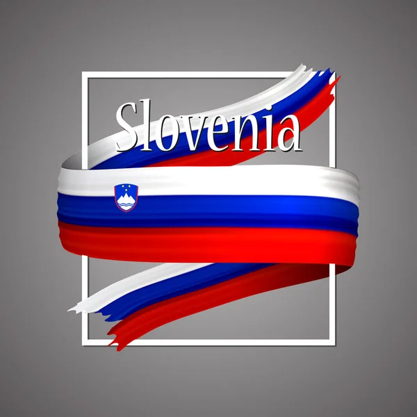 Slovenia flag. Official national colors. Slovenian 3d realistic ribbon. Isolated waving vector glory flag stripe sign. Vector illustration background. Icon emoji design with frame. — Stock Vector