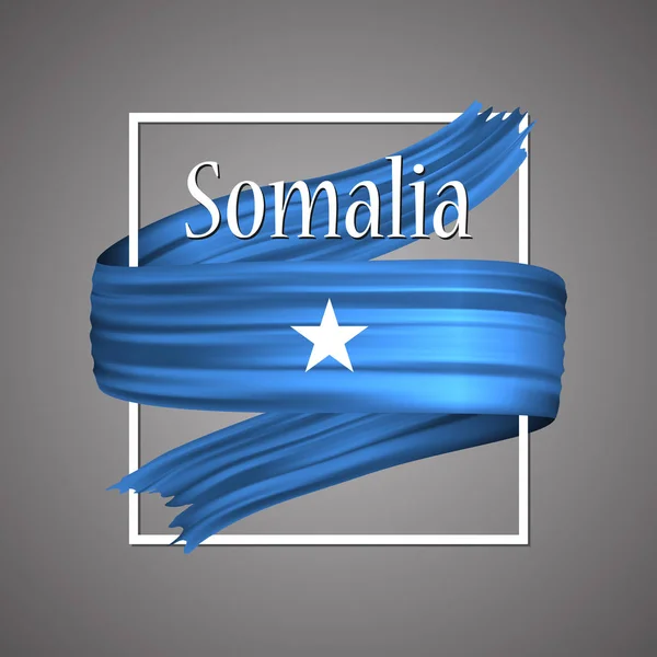 Bandera de Somalia. Colores nacionales oficiales. Cinta realista somalí 3d. Signo de franja de bandera de gloria vectorial ondulante aislado. Fondo de ilustración vectorial. Icono diseño emoji con marco . — Vector de stock