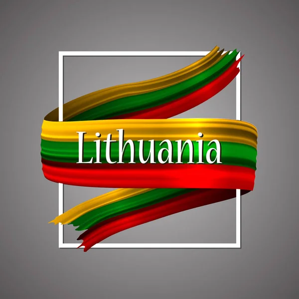 Bendera Lithuania. Warna nasional resmi. Lithuania 3d pita realistik. Lambaikan lambang patriotik kemenangan vektor garis-garis. Latar belakang ilustrasi vektor. Bingkai desain ikon untuk banner, poster, atau cetak . - Stok Vektor