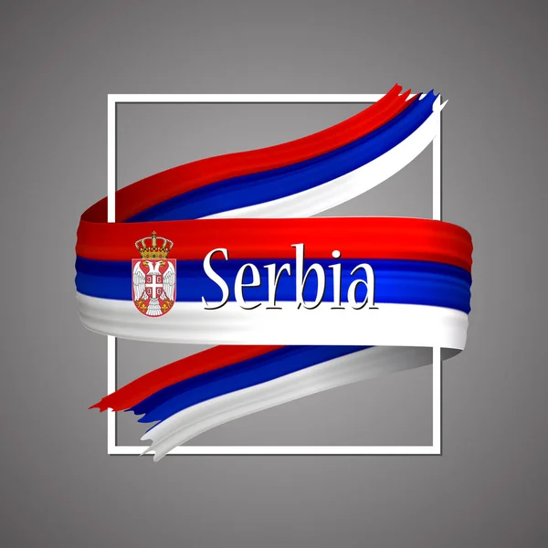 Bandeira Sérvia. Cores oficiais nacionais. Fita 3d realista sérvia. Isolado acenando sinal bandeira bandeira vetor glória. Fundo de ilustração vetorial. Design de emoji ícone com moldura . —  Vetores de Stock