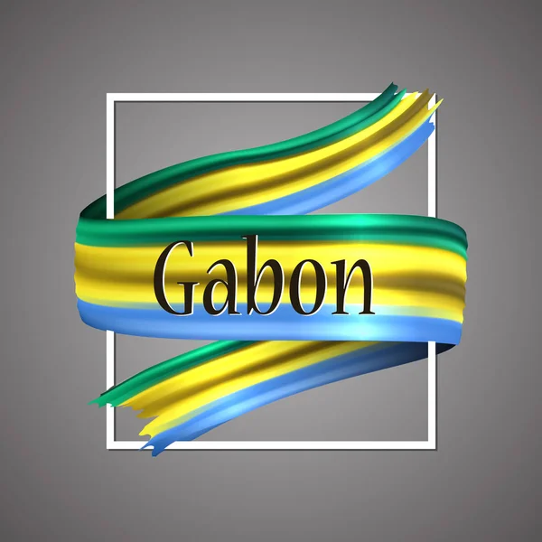 Bendera Gabon. Warna nasional resmi. Pita realistis Gaboni 3d. Lambaikan lambang patriotik kemenangan vektor garis-garis. Latar belakang ilustrasi vektor. Bingkai desain ikon untuk banner, poster, atau cetak . - Stok Vektor