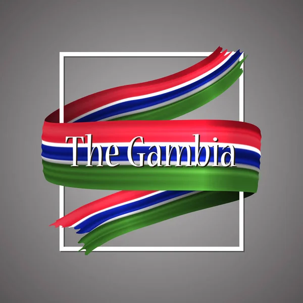 Gambia flag.Official national colors.The Gambian 3d ribbon realistik. Lambaikan lambang patriotik kemenangan vektor garis-garis. Latar belakang ilustrasi vektor. Bingkai desain ikon untuk banner, poster, atau cetak . - Stok Vektor