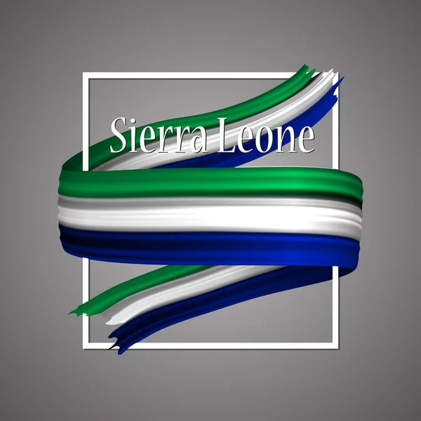 Bandera de Sierra Leona. Colores nacionales oficiales. Sierra Leona 3d cinta realista. Signo de franja de bandera de gloria vectorial ondulante aislado. Fondo de ilustración vectorial. Icono diseño emoji con marco . — Vector de stock