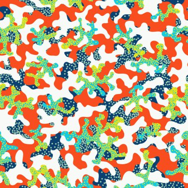 Moda model sorunsuz arka plan kamuflaj. Soyut serin askeri eğilim şekiller kamuflaj doku. Çocuk moda kumaş Tekstil için seamless modeli. Renkli modern tarzı. Paintball için kumaş