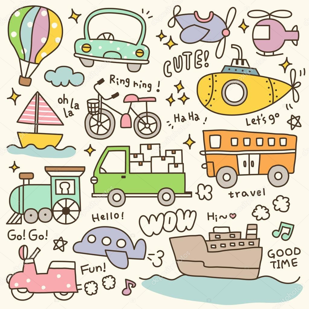 Set of Cute Transportation Doodle