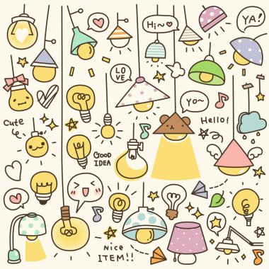 Şirin Vintage ampul Doodle kümesi