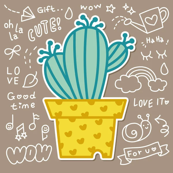 Cute Cactus in Plant Pot Vector — Stock Vector