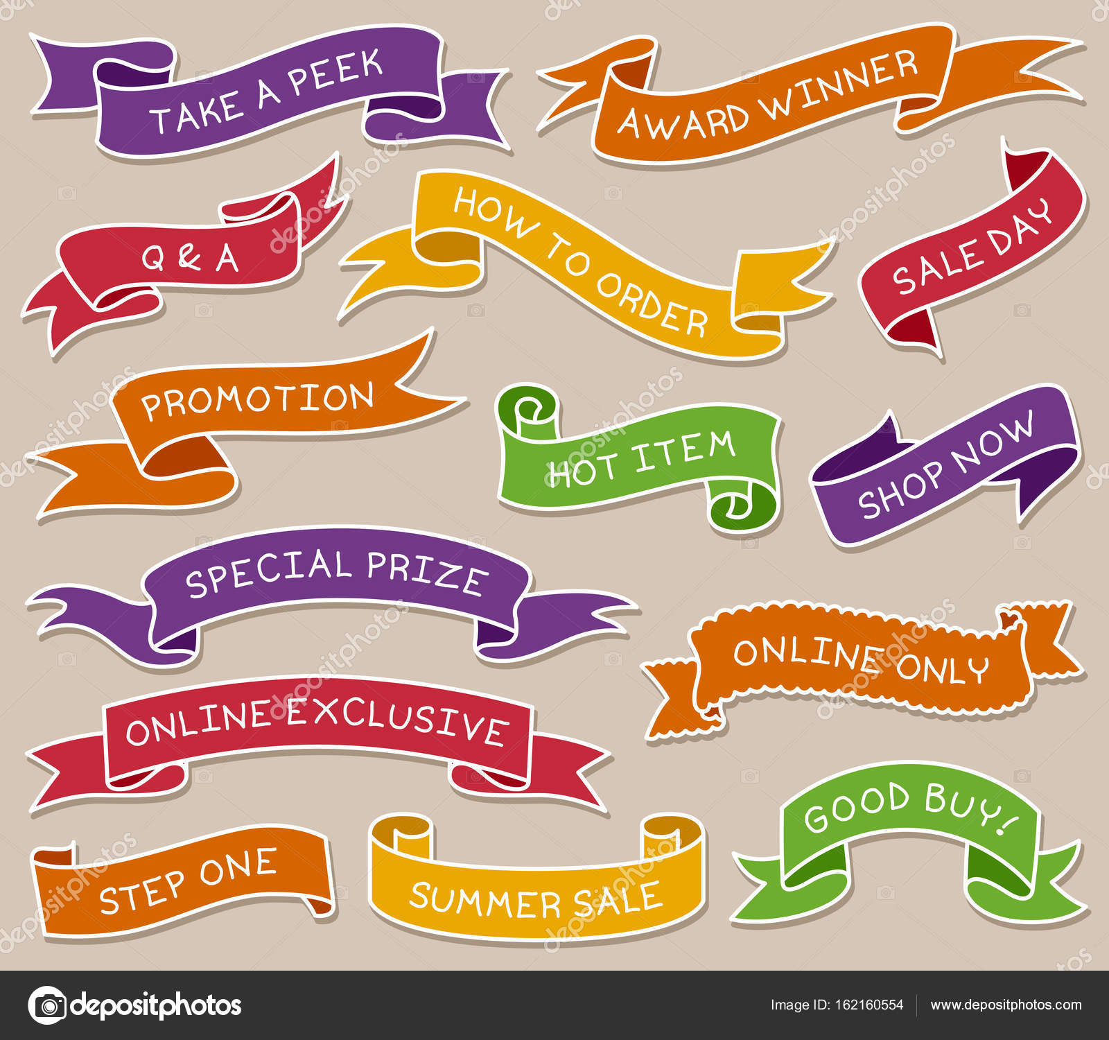 Disegnato a mano colorato nastro Banner Set con messaggi scritti a mano — Vettoriale Stock