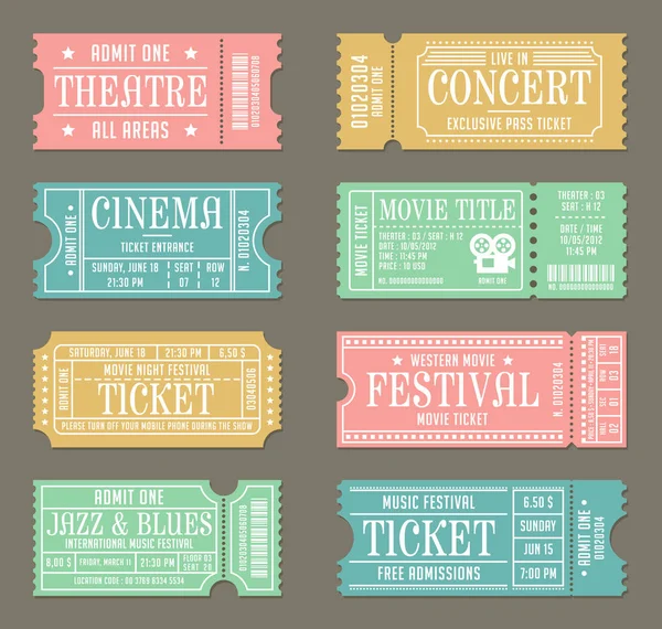 Vintage bilet şablon kümesi olay için