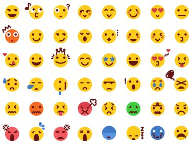 Modern Düz Stil Vektörü 'nde 48 Çeşitli Duygusal Paket Koleksiyonu. Emoji Simgesi Paketi.