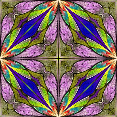 Vitray pencere stili çok renkli çiçek desenli. Sen c