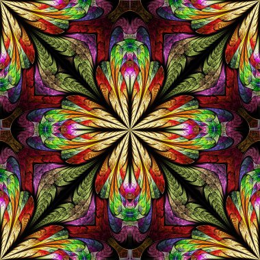 Çok renkli çiçek desen vitray pencere stili. Sen c